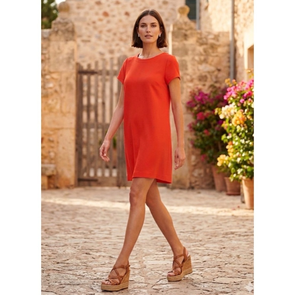 Jude Connally Emma Short Sleeve Shift Bright Orange Feminine Resortwear Dress M